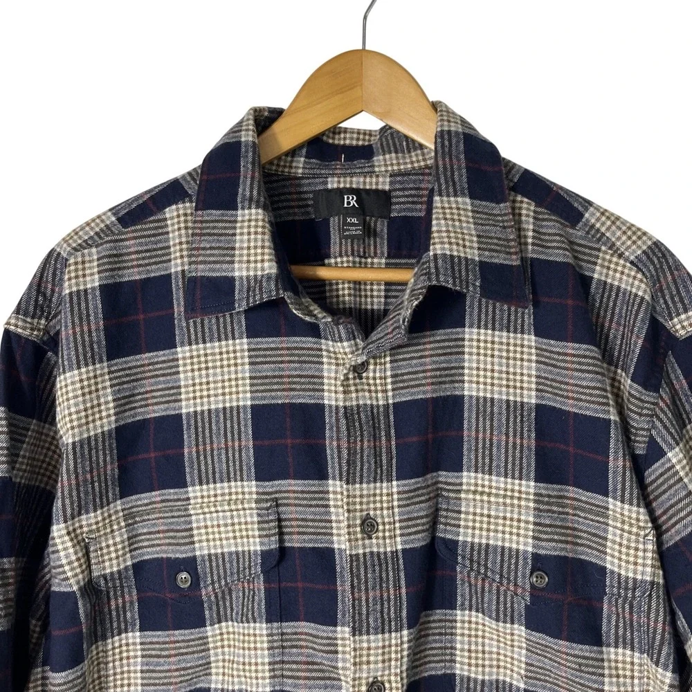 Banana Republic Emiliano Utility Shirt‎ Flannel Men's Navy Plaid Sz XXL SOFT - Picture 2 of 7